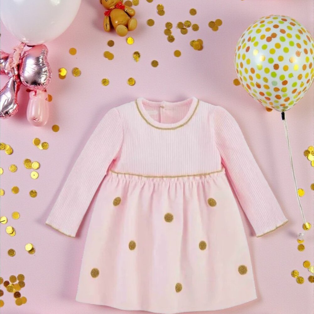 Mud Pie Pink & Gold Polka Dot Baby Girl Dress